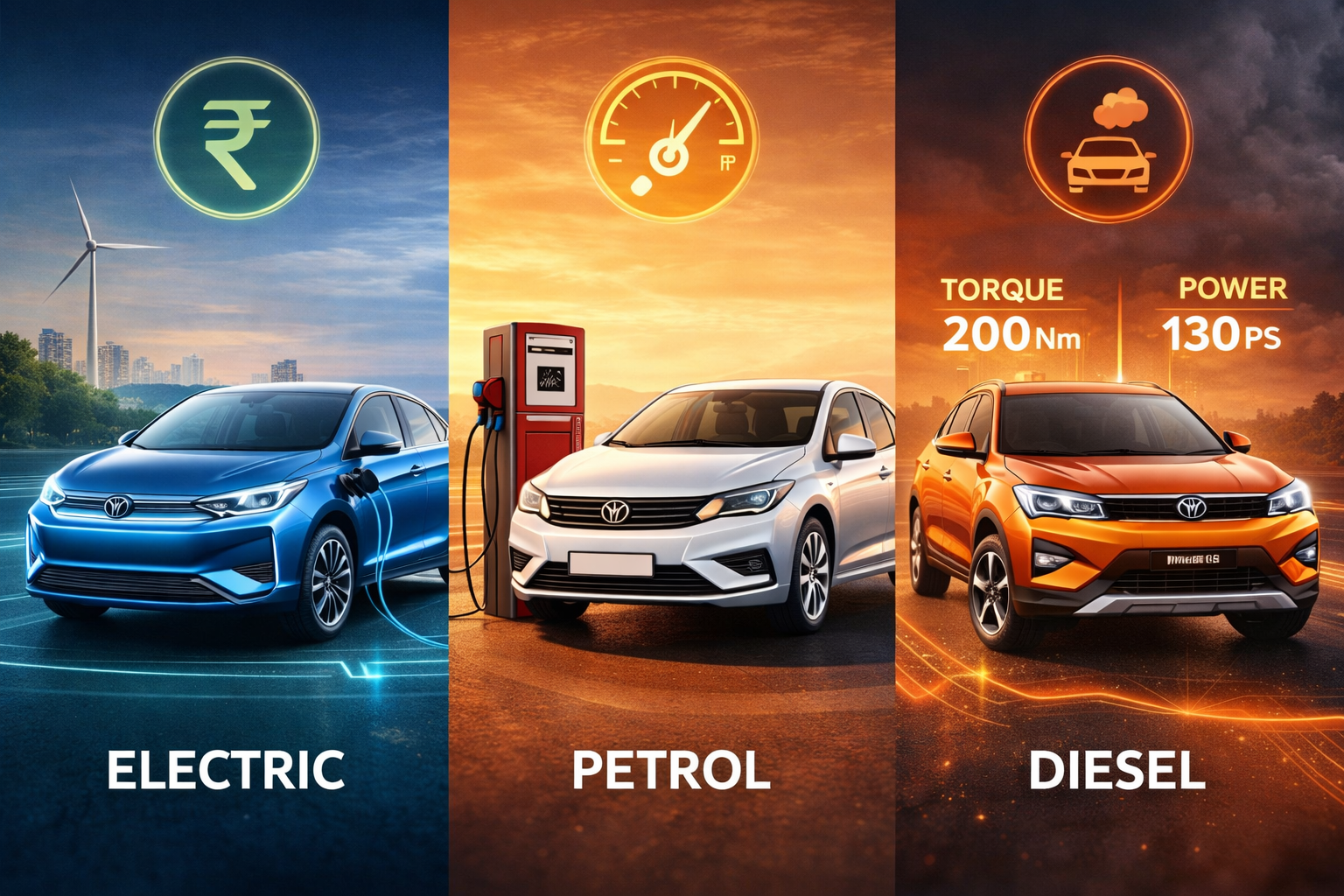 EV vs petrol vs diesel cars comparison for cost, performance, and sustainability